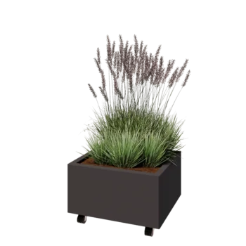 Ocelový květináč - Obdélník - 60 x 50 x 30 cm - jiná barva RAL - Se základovou deskou - S kolečky