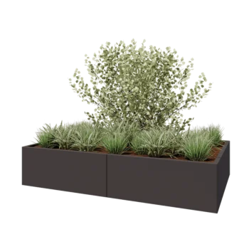 Ocelový květináč XXL - Obdélník - 200 x 120 x 40 cm - jiná barva RAL - Se základovou deskou