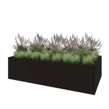 Ocelový květináč XXL - Obdélník - 240 x 120 x 60 cm - RAL9005 matný (černý) - Se základovou deskou