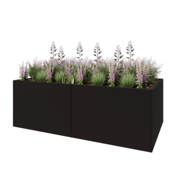 Ocelový květináč XXL - Obdélník - 240 x 120 x 80 cm - RAL9005 matný (černý) - Se základovou deskou
