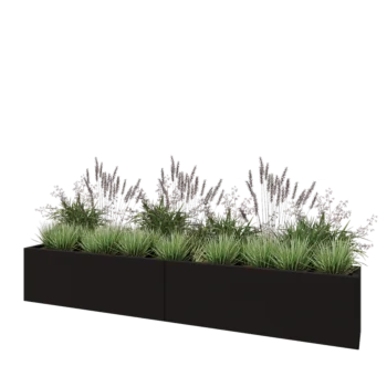 Ocelový květináč XXL - Obdélník - 240 x 30 x 40 cm - RAL9005 matný (černý) - Se základovou deskou