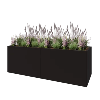 Ocelový květináč XXL - Obdélník - 240 x 80 x 80 cm - RAL9005 matný (černý) - Se základovou deskou