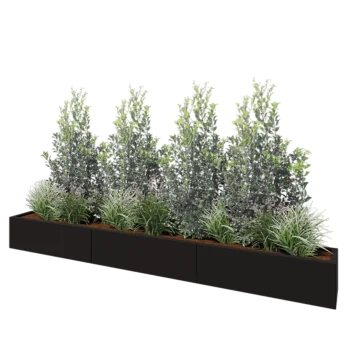Ocelový květináč XXL - Obdélník - 300 x 30 x 30 cm - RAL9005 matný (černý) - Se základovou deskou