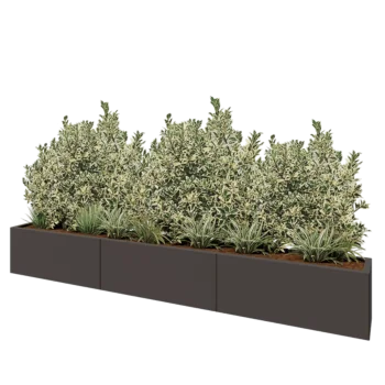 Ocelový květináč XXL - Obdélník - 300 x 30 x 40 cm - RAL9005 matný (černý) - Se základovou deskou