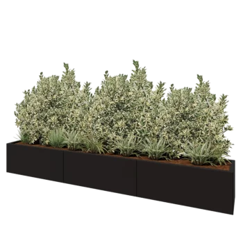 Ocelový květináč XXL - Obdélník - 300 x 40 x 40 cm - RAL9005 matný (černý) - Se základovou deskou
