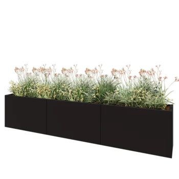 Ocelový květináč XXL - Obdélník - 300 x 40 x 60 cm - RAL9005 matný (černý) - Se základovou deskou