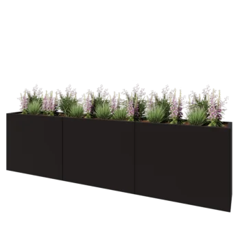 Ocelový květináč XXL - Obdélník - 300 x 40 x 80 cm - RAL9005 matný (černý) - Se základovou deskou