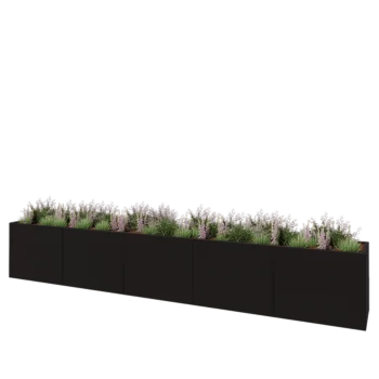 Ocelový květináč XXL - Obdélník - 500 x 60 x 80 cm - RAL9005 matný (černý) - Se základovou deskou