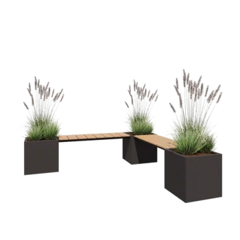 Ocelový květináč - Čtverec - Rohová sestava - 221,2 x 221,2 x 50 cm - RAL7016 matný (antracitově šedá) - Bez základové desky - S lavičkou